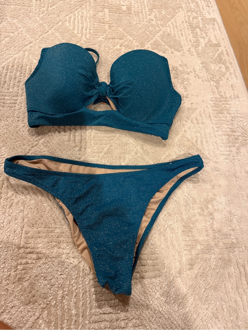 Shade & Shore Shimmery Teal Bandeau Bikini Set